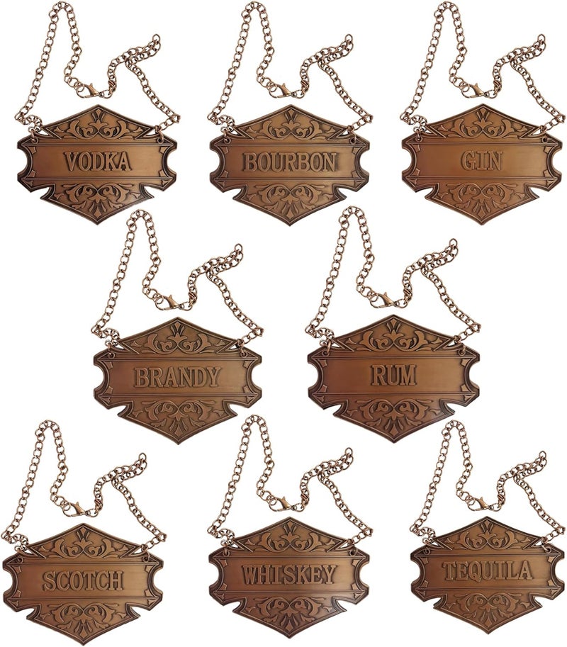 Hoomuda Copper Liquor Decanter Tags, Set of 8, 2.6 x 2 inches, Labels for Gin, Vodka, Bourbon, Whiskey, Brandy, Rum, Scotch, Tequila - Image 1